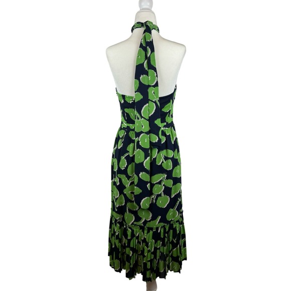 Tory Burch‎ Eloriane Green Halter Neck Floral Silk Midi Dress Size 2 - Picture 2 of 15